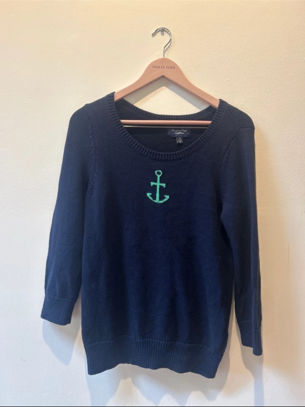 American Eagle Outfitters Navy Crewneck Sweater with Mint Anchor
